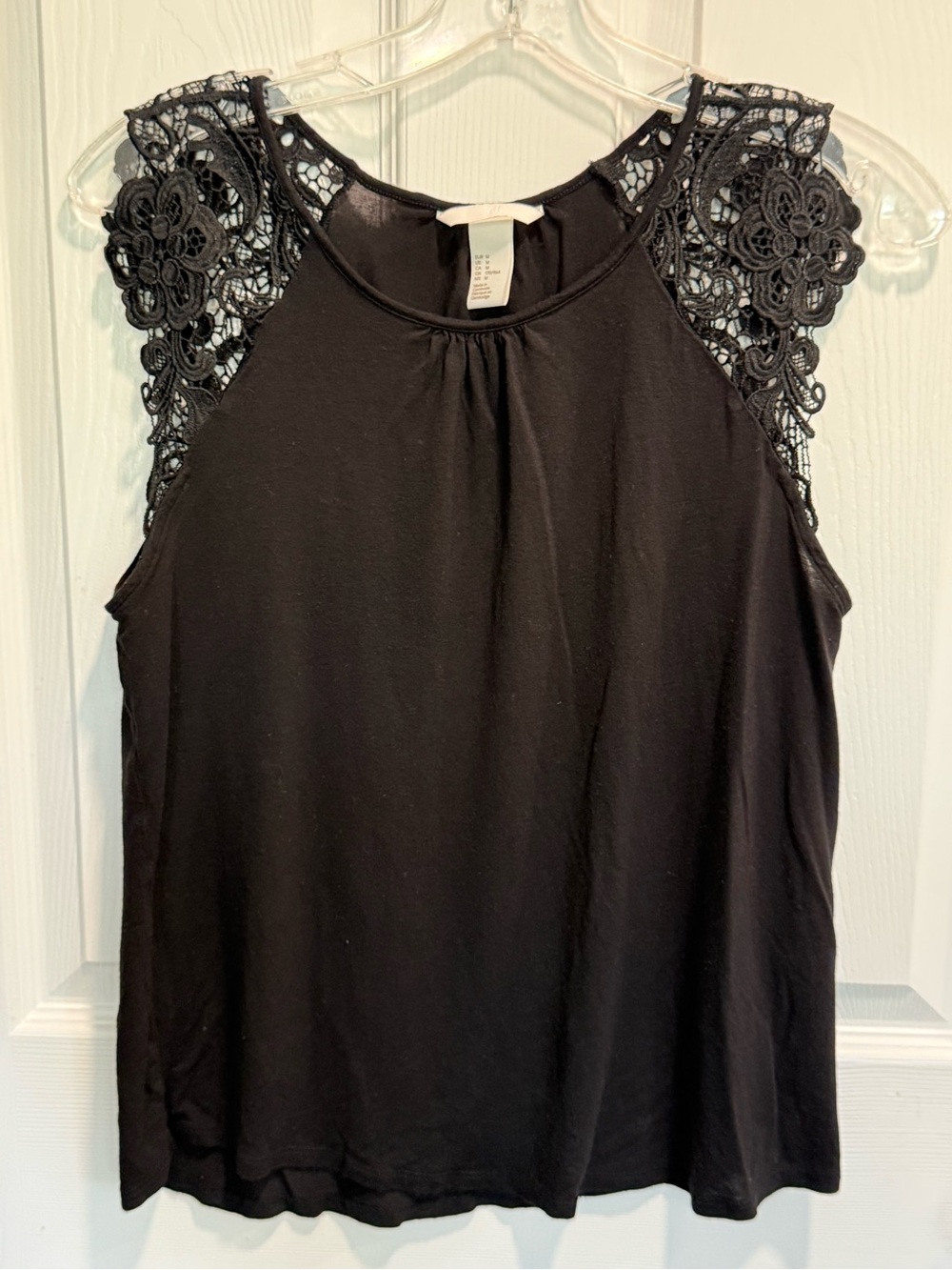 H&M Black Lace Cap Sleeve Blouse
